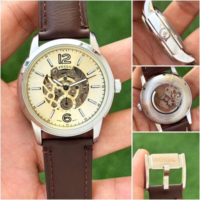 Fossil Heritage Automatic Brown Leather Watch (CREAM WASH) (2025) - View 4