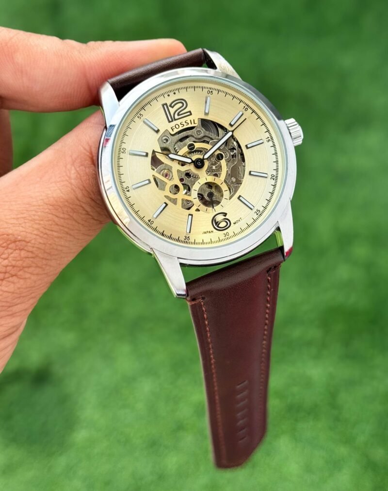 Fossil Heritage Automatic Brown Leather Watch (CREAM WASH) (2025) - View 3
