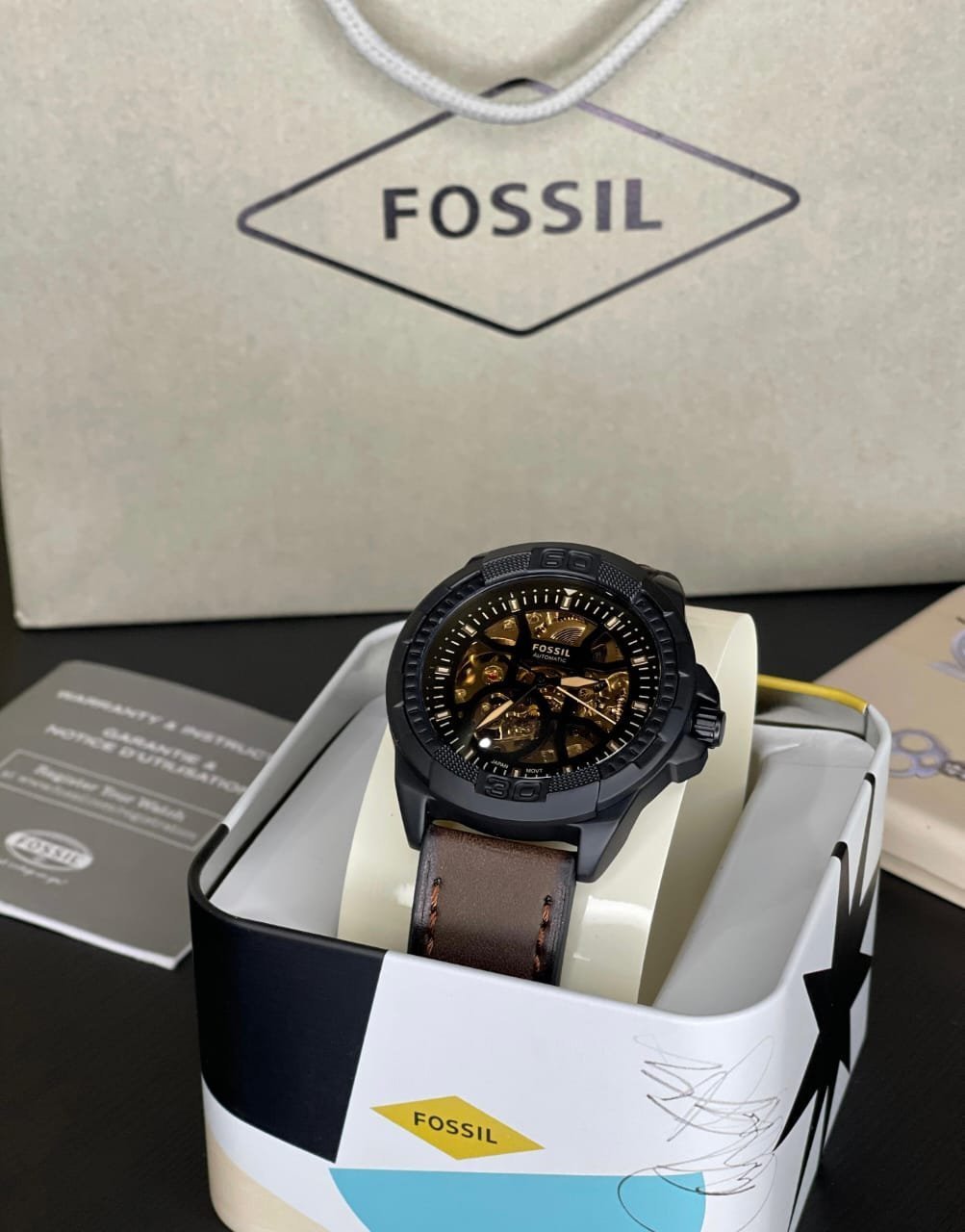 FOSSIL BRONSON AUTOMATIC (BROWN LITEHIDE) LEATHER WATCH - View 7
