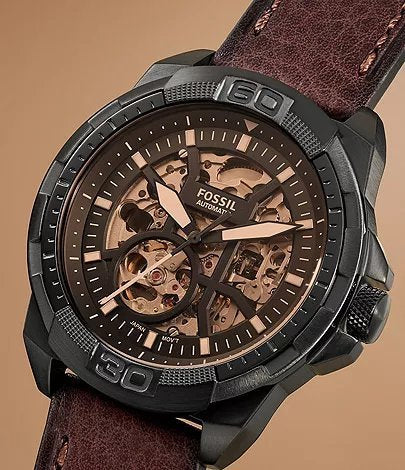 FOSSIL BRONSON AUTOMATIC (BROWN LITEHIDE) LEATHER WATCH - View 4