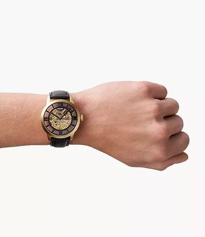 FOSSIL TOWNSMAN AUTOMATIC (BLACK/GOLDEN) AUTOMATIC LETHER WRIST WATCH - View 2