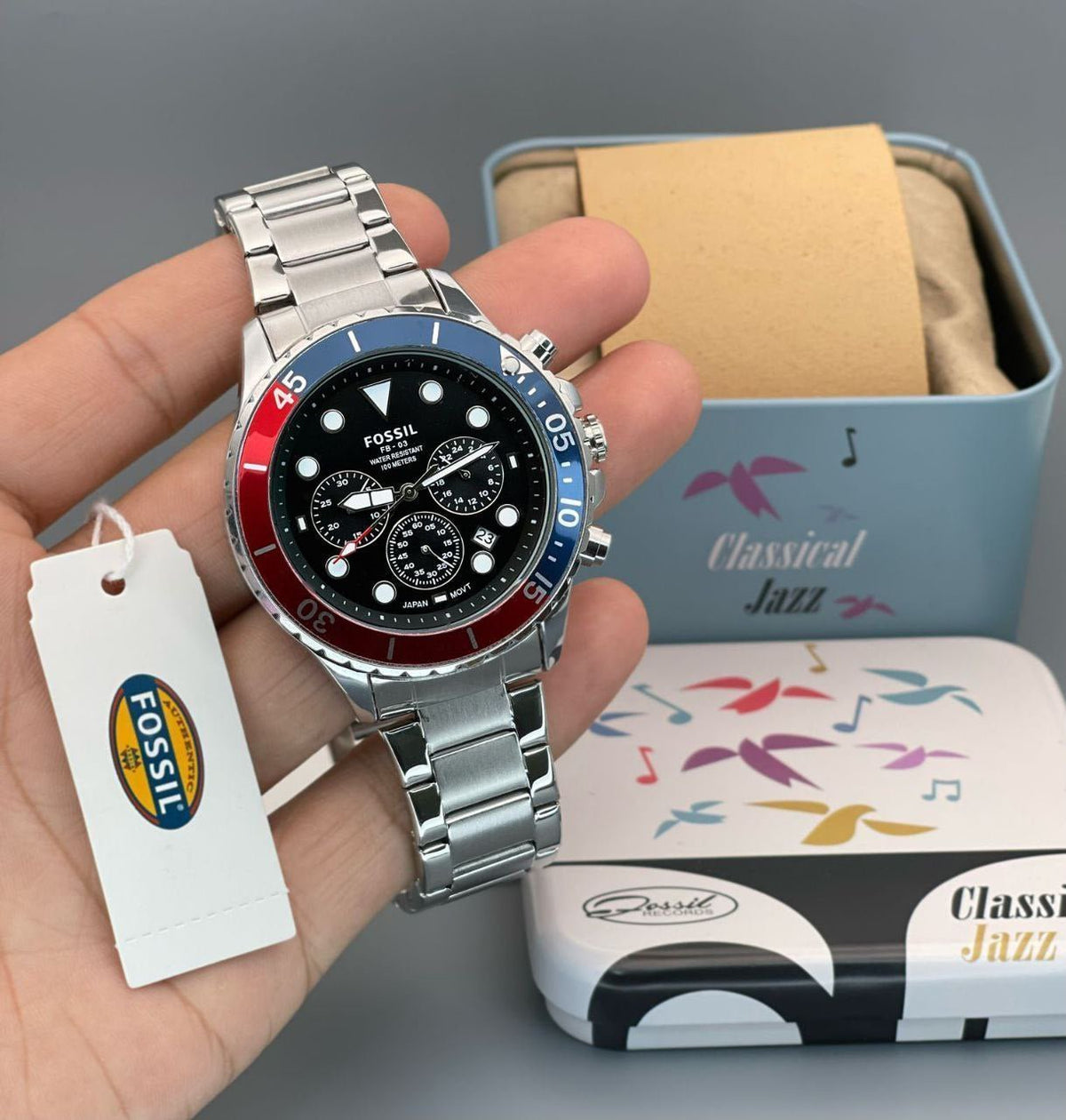 Fossil Fb 03 Silver Red Metal Watch - View 4