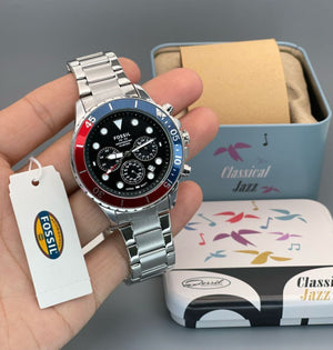 Fossil Fb 03 Silver Red Metal Watch