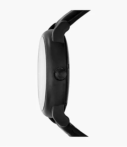 Armani Black Leather Automatic Watch - View 3