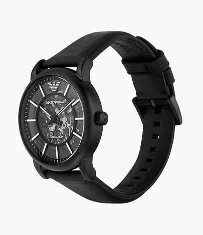 Armani Black Leather Automatic Watch - View 2