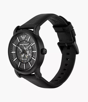 Armani Black Leather Automatic Watch
