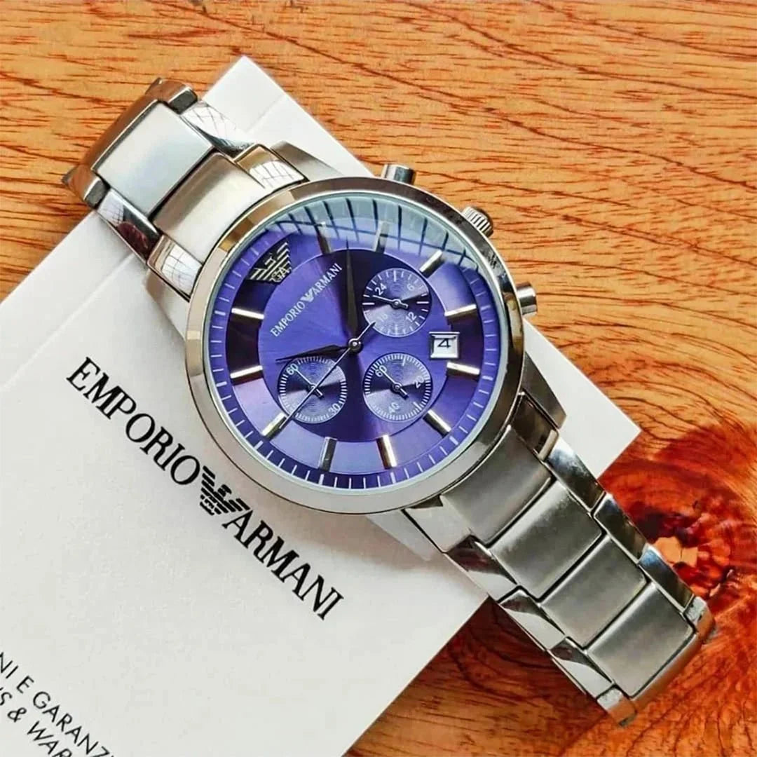 Armani Ar2453 Silver Blue Dial Metal - View 4