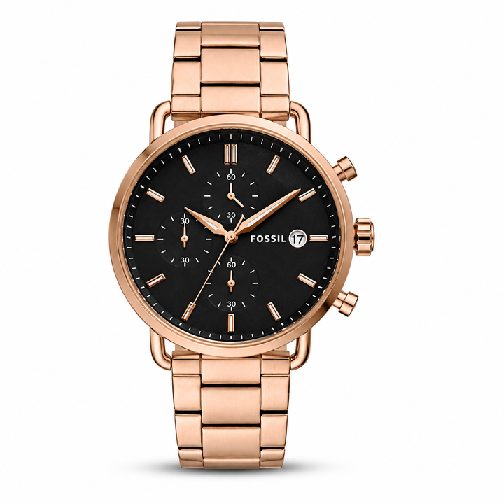 Fossil Rose Gold Black Metal Watch by Fossil - Watch Corner