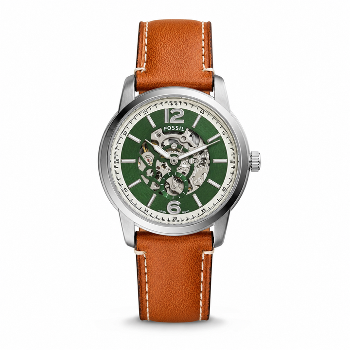 Fossil Heritage Automatic Brown Leather Watch (GREEN) (2025) by Fossil - Watch Corner
