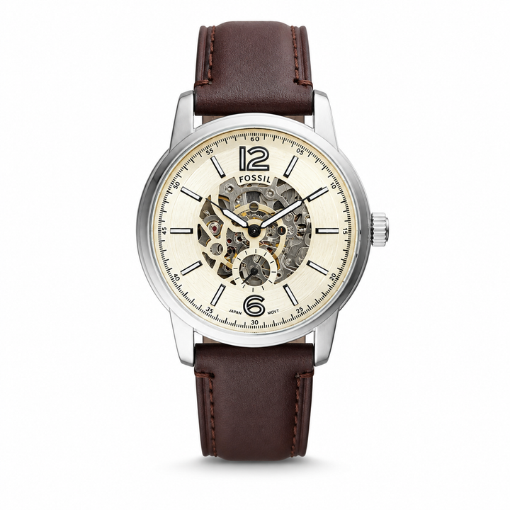Fossil Heritage Automatic Brown Leather Watch (CREAM WASH) (2025) by Fossil - Watch Corner