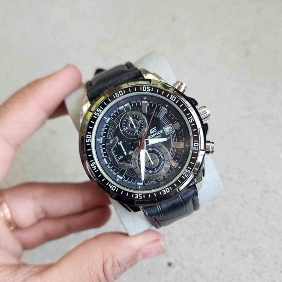 Edifice Black Leather Watch - View 4