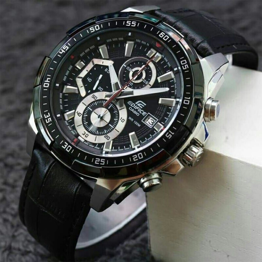 Edifice Black Leather Watch - View 3