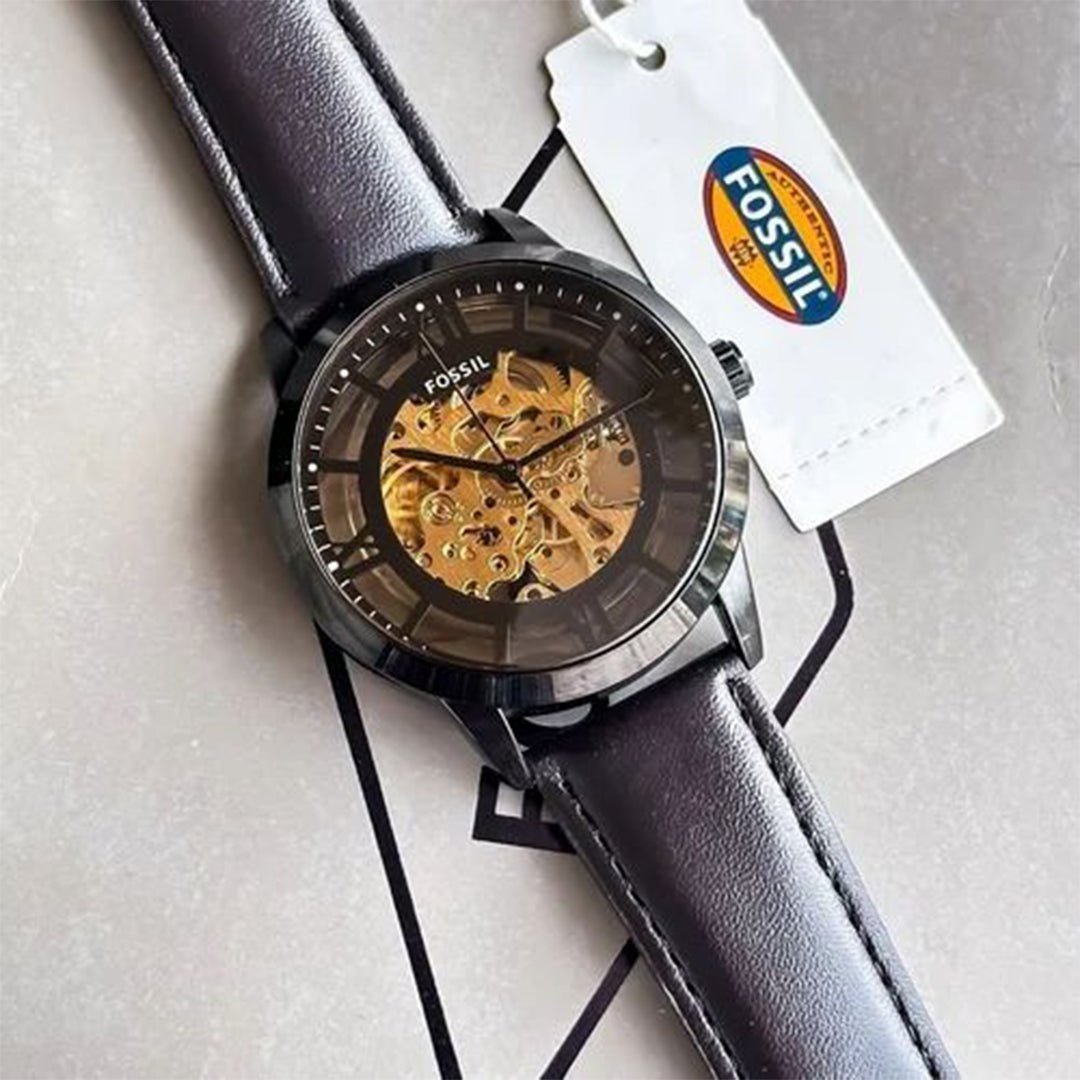 Fossil Brown Leather Automatic Watch - View 4