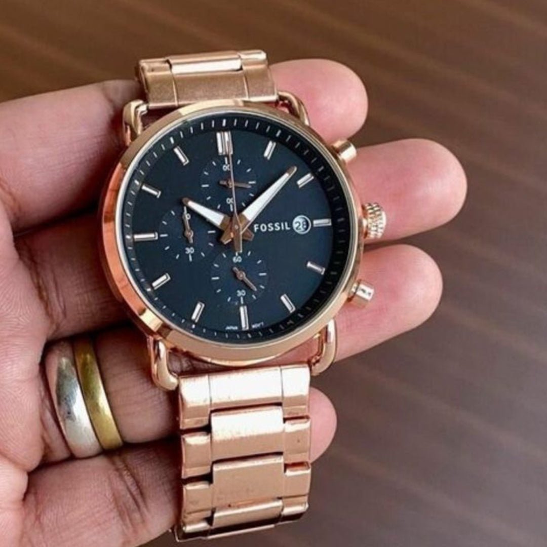 Fossil Rose Gold Black Metal Watch - View 2