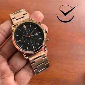 Fossil Rose Gold Black Metal Watch