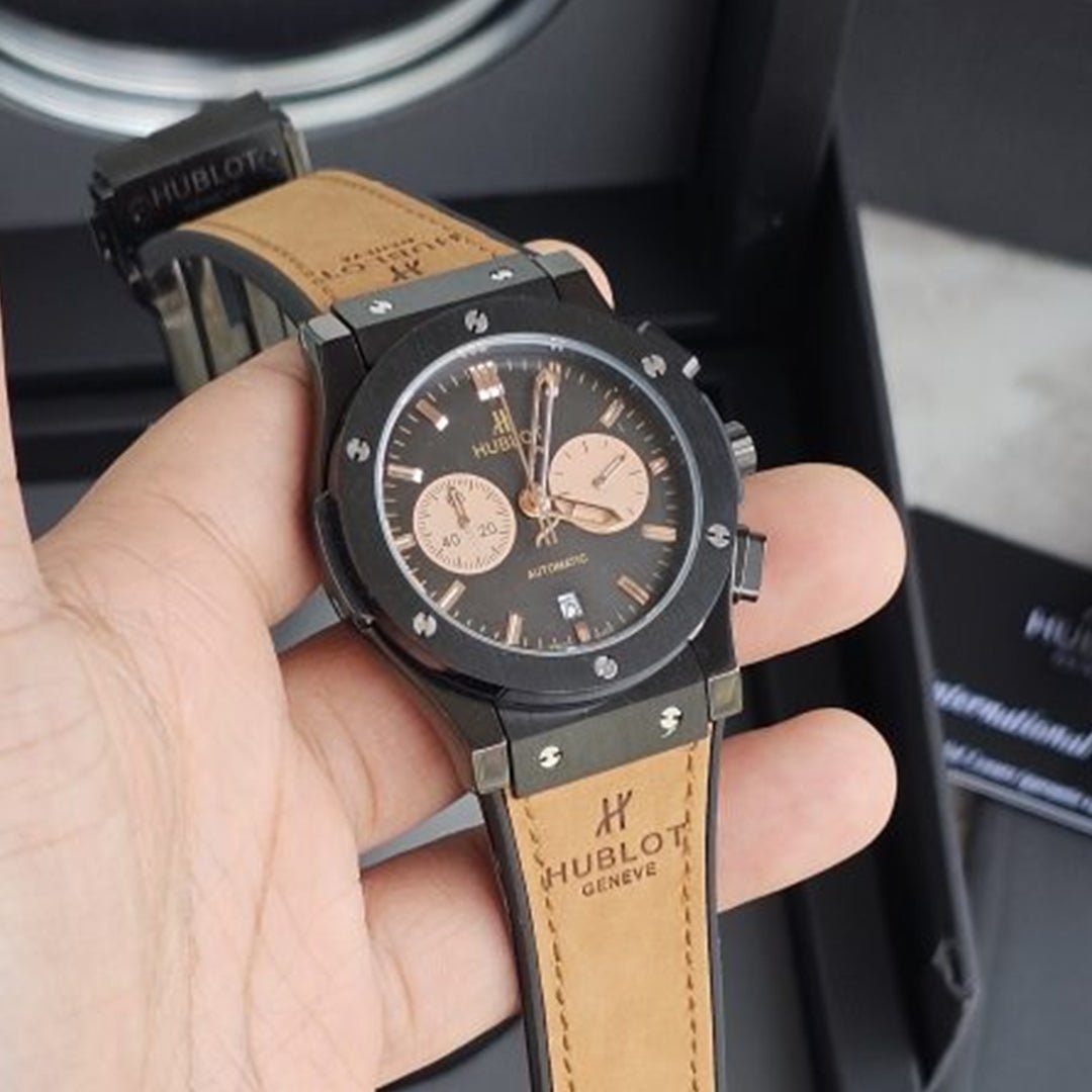 Hublot Brown Black Dial Leather Belt Watch - View 4