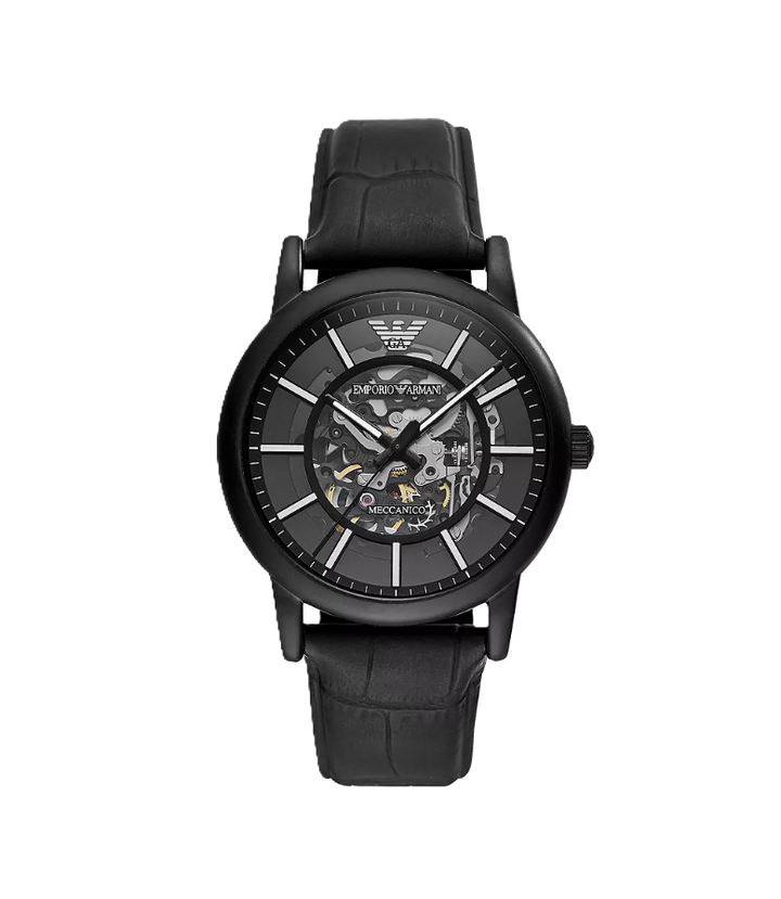Armani Black Leather Automatic Watch by Armani - Watch Corner